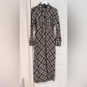 Zara Plaid Maxi Dress - Black, White, Brown